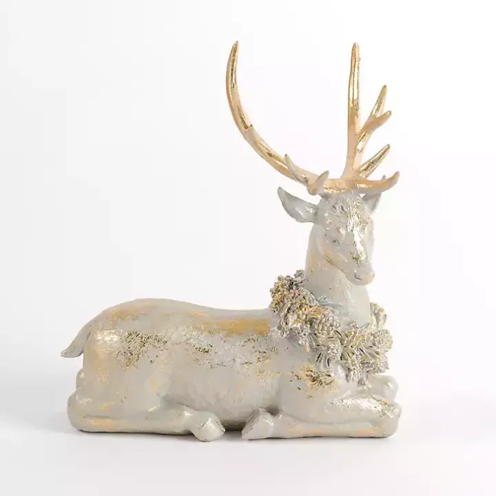Gold Patina Sitting Deer Figurine
