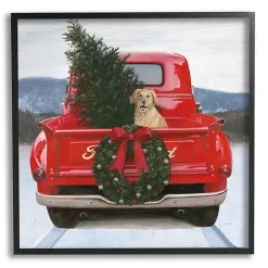 Gold Pup in a Red Truck Framed Art Print