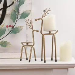 Gold Reindeer Pillar Candle Holder, 13 in.