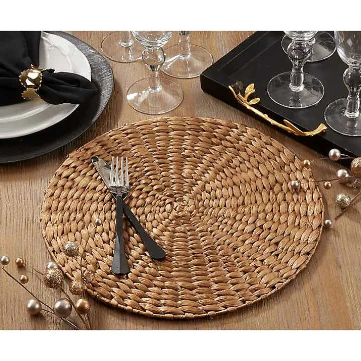 Gold Round Woven Rattan Placemats, Set of 4