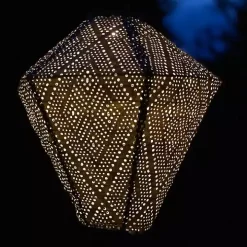 Gold Sashiko Diamond Hanging LED Outdoor Lantern