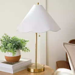 Gold Table Lamp with White Scalloped Shade