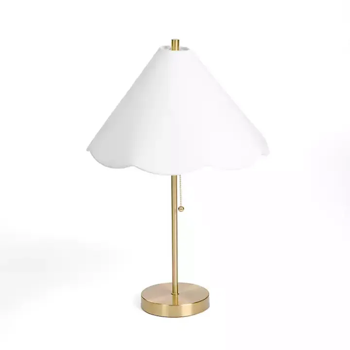 Gold Table Lamp with White Scalloped Shade