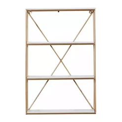 Gold X-Frame Daisy White Wood Wall Shelf
