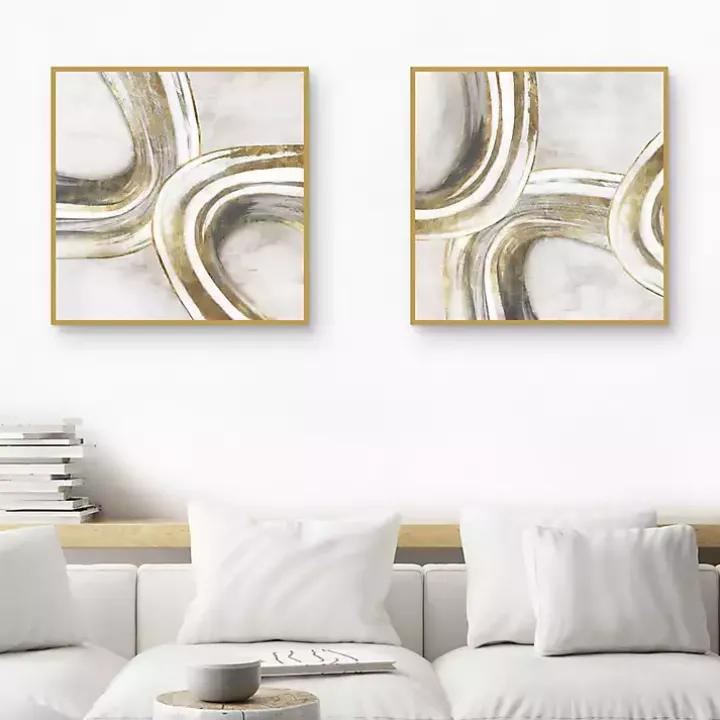 Golden Contours Framed Canvas Art Prints, Set of 2