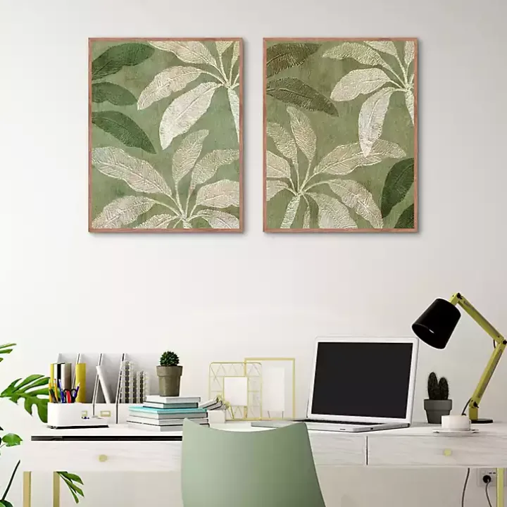 Golden Palms Framed Canvas Art Prints, Set of 2