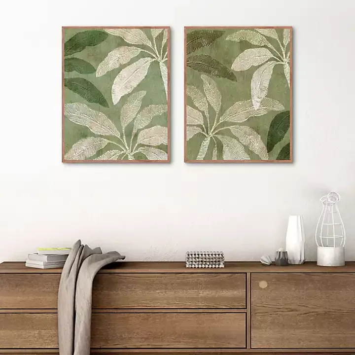 Golden Palms Framed Canvas Art Prints, Set of 2