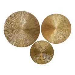 Golden Ribbed Sunburst Wall Plates, Set of 3