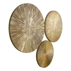 Golden Ribbed Sunburst Wall Plates, Set of 3