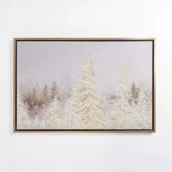 Golden Snowy Trees Framed Canvas Art Print