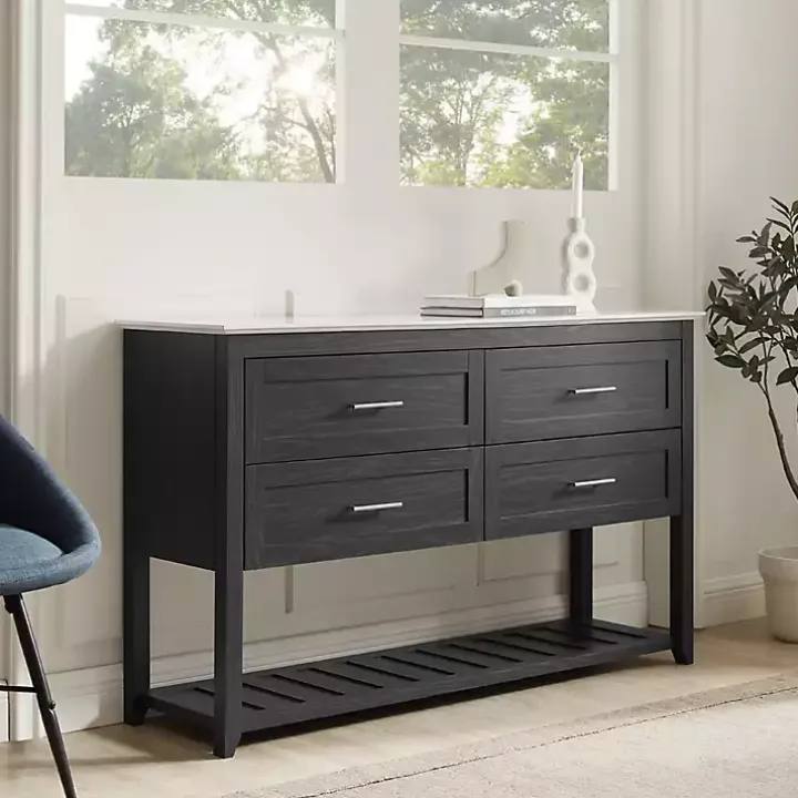 Graphite Wood Storage Buffet with Faux Marble Top