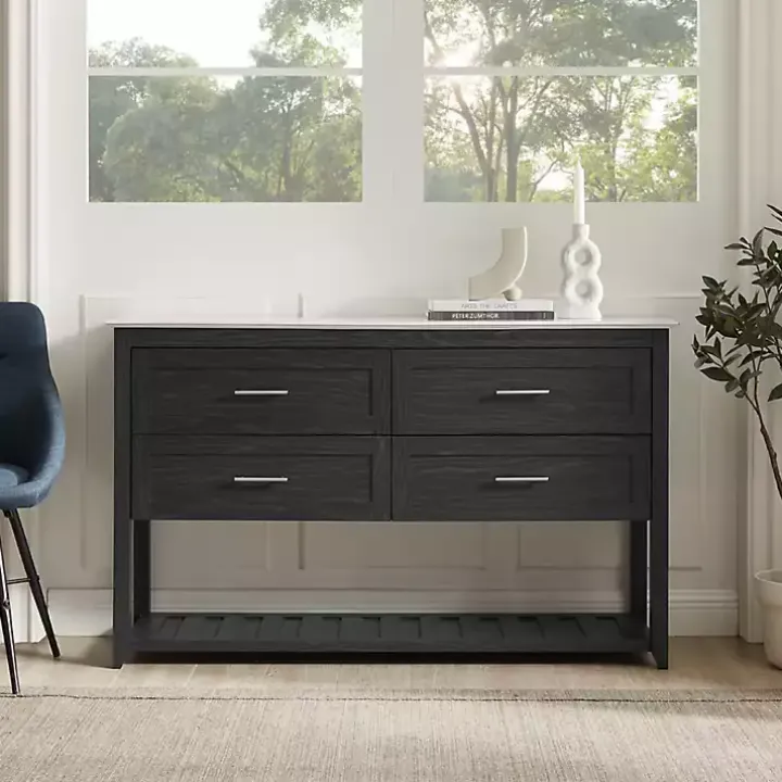 Graphite Wood Storage Buffet with Faux Marble Top