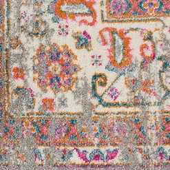 Gray & Pink Central Motif Botanical Area Rug, 5x7