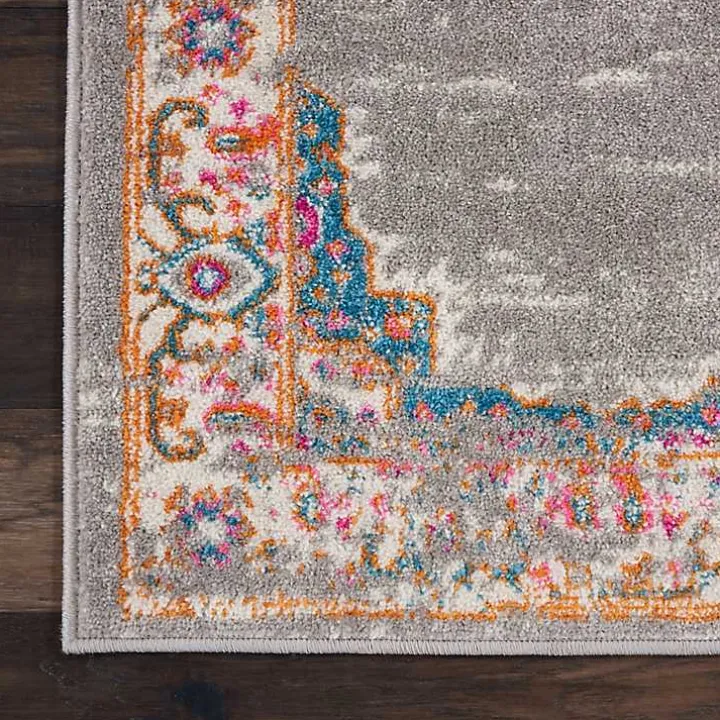 Gray & Pink Central Motif Botanical Area Rug, 8x10