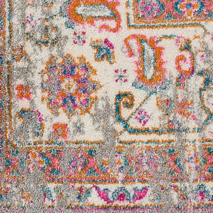 Gray & Pink Central Motif Botanical Area Rug, 8x10