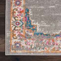 Gray & Pink Central Motif Botanical Area Rug, 9x12