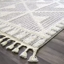 Gray & White Geometric Shag Area Rug, 8x10