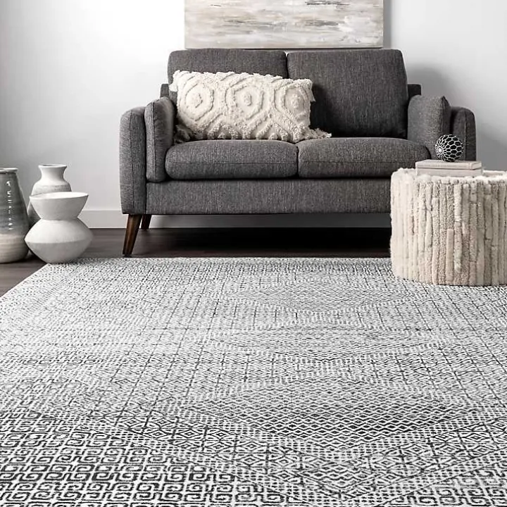 Gray Abstract Pattern Washable Area Rug, 4x6