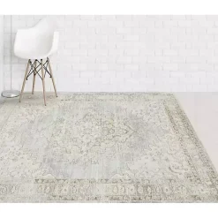 Gray and Beige Vintage Medallion Area Rug, 5x7