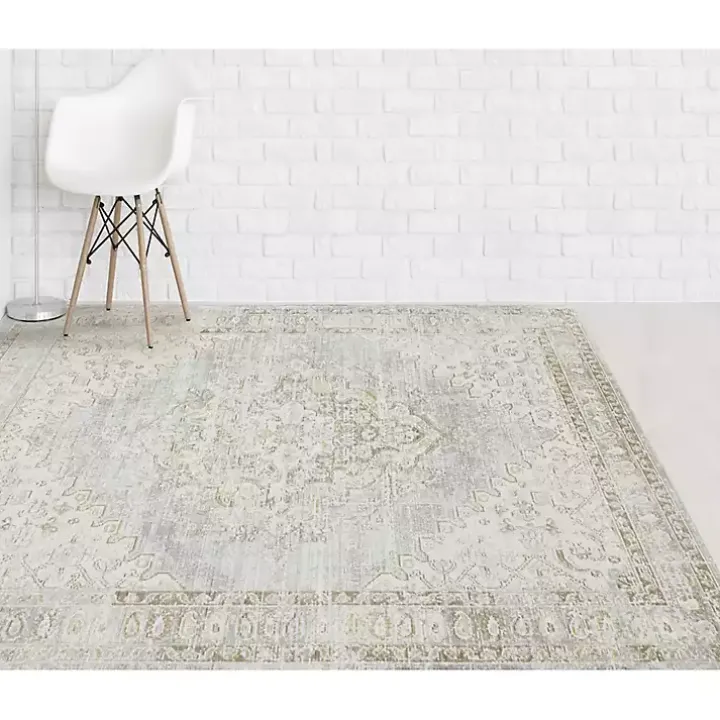 Gray and Beige Vintage Medallion Area Rug, 5x7