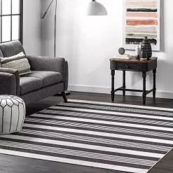 Gray and Black Striped Washable Area Rug, 5x8