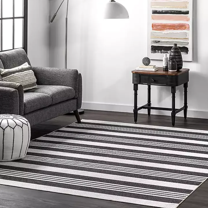 Gray and Black Striped Washable Area Rug, 5x8