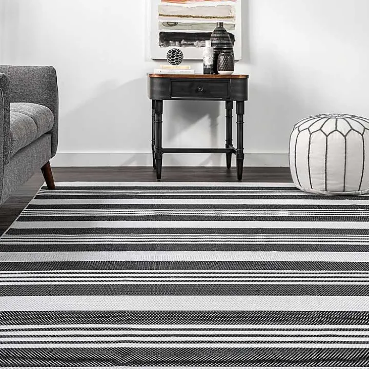 Gray and Black Striped Washable Area Rug, 5x8