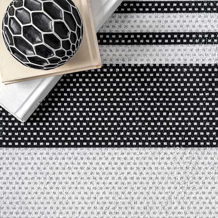 Gray and Black Striped Washable Area Rug, 5x8