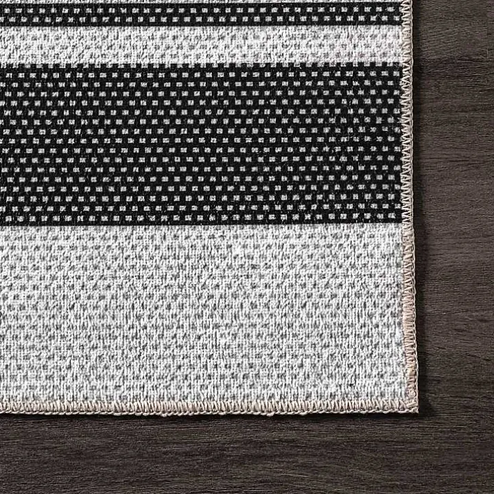 Gray and Black Striped Washable Area Rug, 5x8