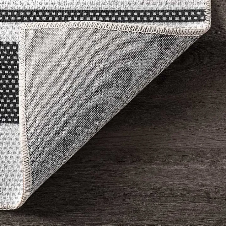 Gray and Black Striped Washable Area Rug, 5x8