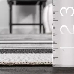 Gray and Black Striped Washable Area Rug, 5x8