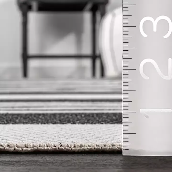 Gray and Black Striped Washable Area Rug, 5x8