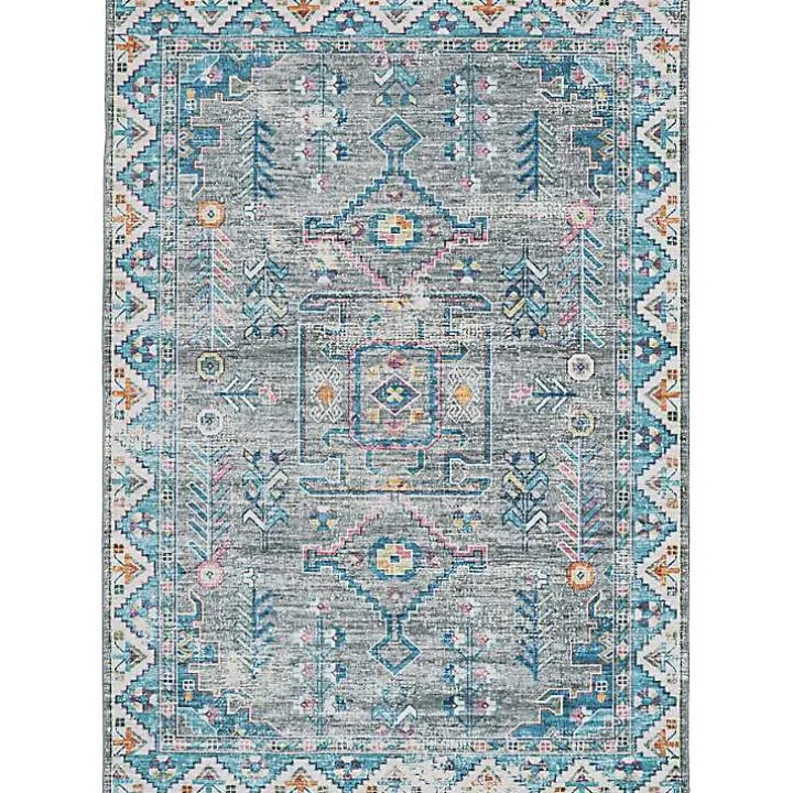 Gray and Blue Barron Washable Area Rug, 5x7