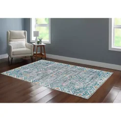 Gray and Blue Barron Washable Area Rug, 5x7