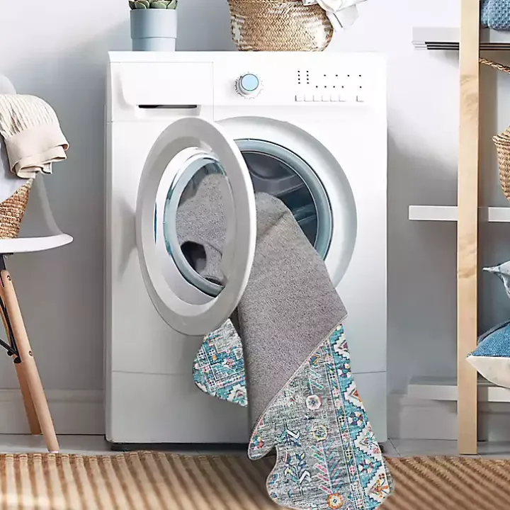 Gray and Blue Barron Washable Area Rug, 5x7