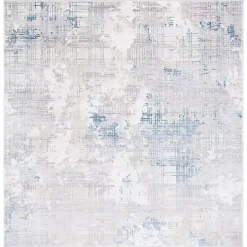 Gray and Blue Whisper Abstract Area Rug, 6x6
