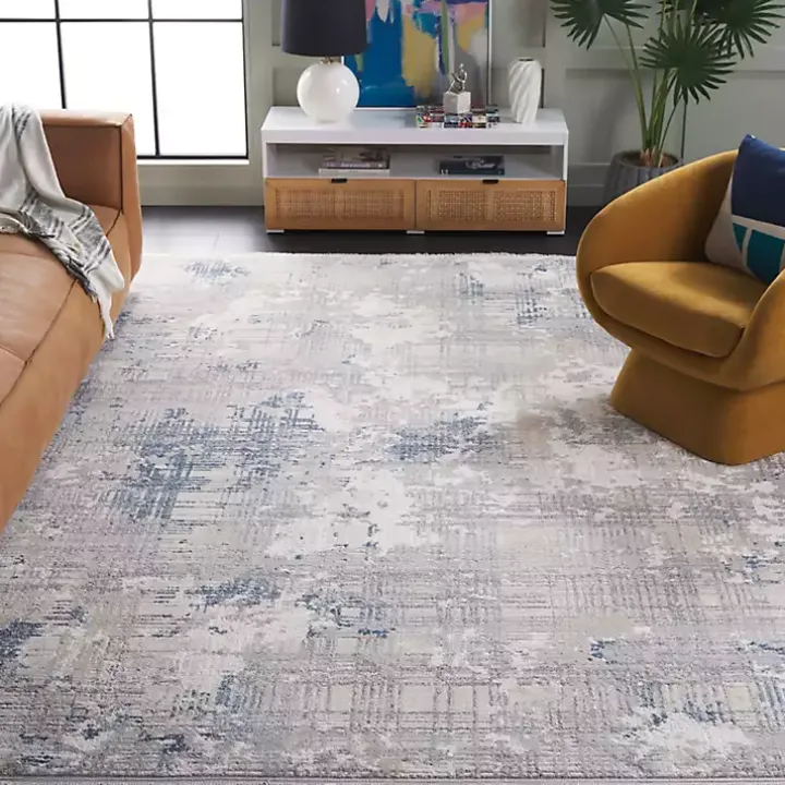 Gray and Blue Whisper Abstract Area Rug, 8x10