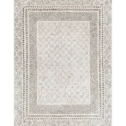 Gray and Cream Border Harrah Area Rug, 5x7