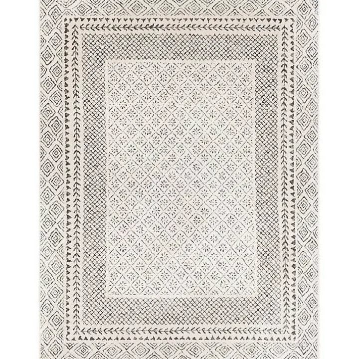 Gray and Cream Border Harrah Area Rug, 5x7