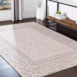 Gray and Cream Border Harrah Area Rug, 5x7