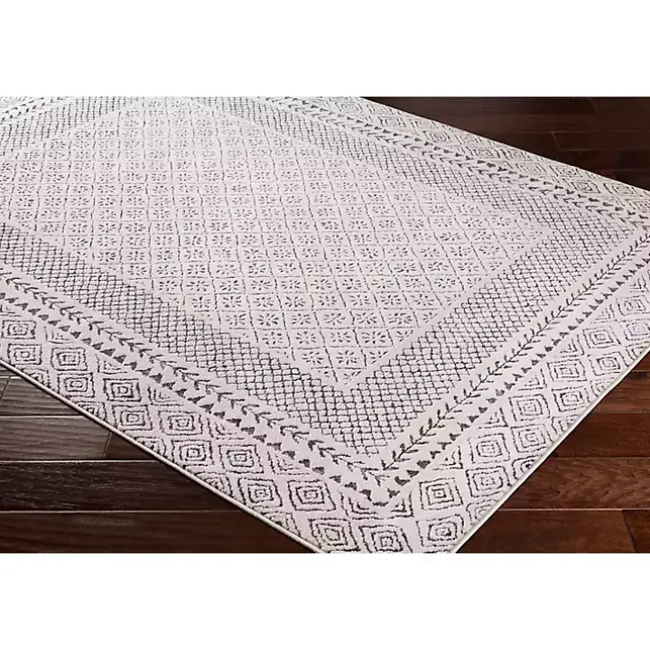 Gray and Cream Border Harrah Area Rug, 5x7