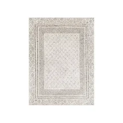 Gray and Cream Border Harrah Area Rug, 7x10