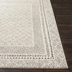 Gray and Cream Border Harrah Area Rug, 7x10