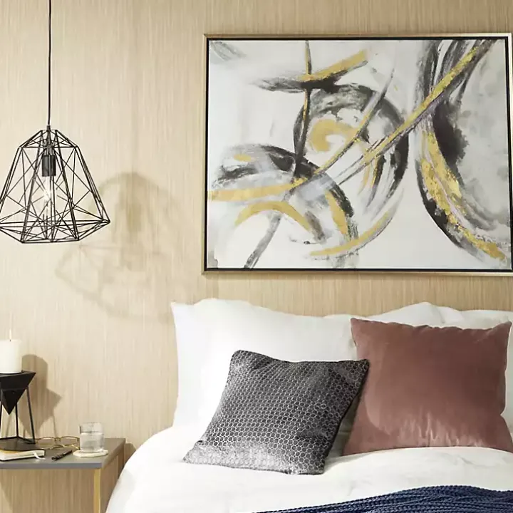 Gray and Gold Abstract Framed Canvas Art Print