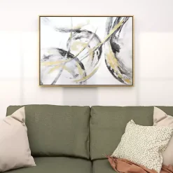 Gray and Gold Abstract Framed Canvas Art Print