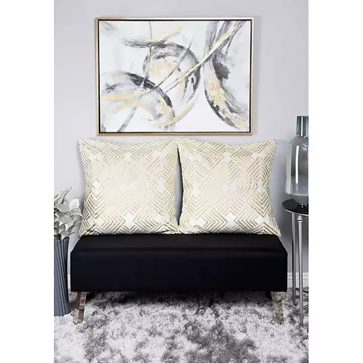 Gray and Gold Abstract Framed Canvas Art Print