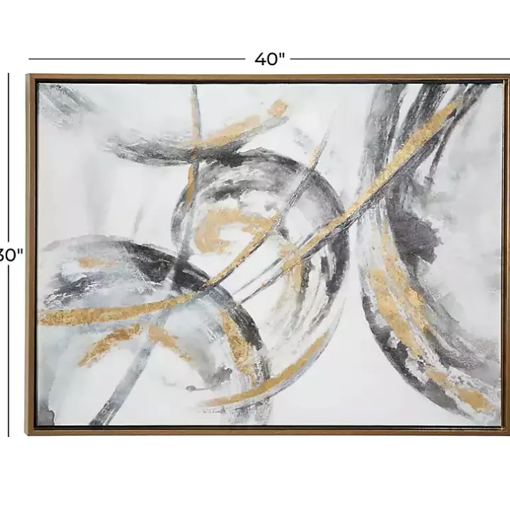 Gray and Gold Abstract Framed Canvas Art Print
