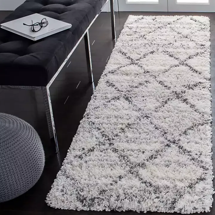 Gray and Ivory Fontana Shag Runner, 2x8