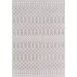 Gray and Ivory Moroccan Trellis Area Rug, 3x5