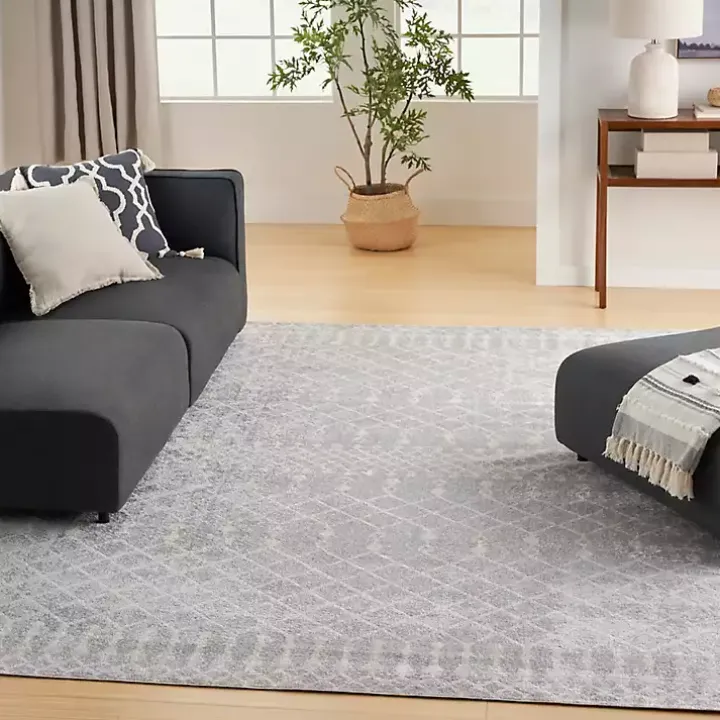 Gray and Ivory Moroccan Trellis Area Rug, 9x12